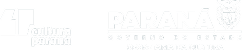 Logotipo da Cultura Paraná. O logo apresenta um símbolo gráfico formado por duas formas geométricas abstratas que sugerem aspas estilizadas, seguidas pelo texto cultura paraná. Logotipo do Governo do Estado – Secretaria da Cultura Paraná. O logotipo apresenta a palavra "PARANÁ" em letras grandes e negrito. Abaixo dela, uma linha horizontal separa o texto "GOVERNO DO ESTADO" e, mais abaixo, "SECRETARIA DA CULTURA". À direita, há o brasão oficial do estado do Paraná.