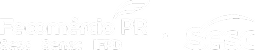 Logotipo institucional com o texto em branco “Fecomércio PR” em destaque à esquerda, acompanhado de símbolo gráfico estilizado acima. Abaixo aparecem “Sesc”, “Senac” e “IFPD” em texto menor. À direita, separado por um ponto, está o logotipo do Sesc em branco com sua faixa curva característica.